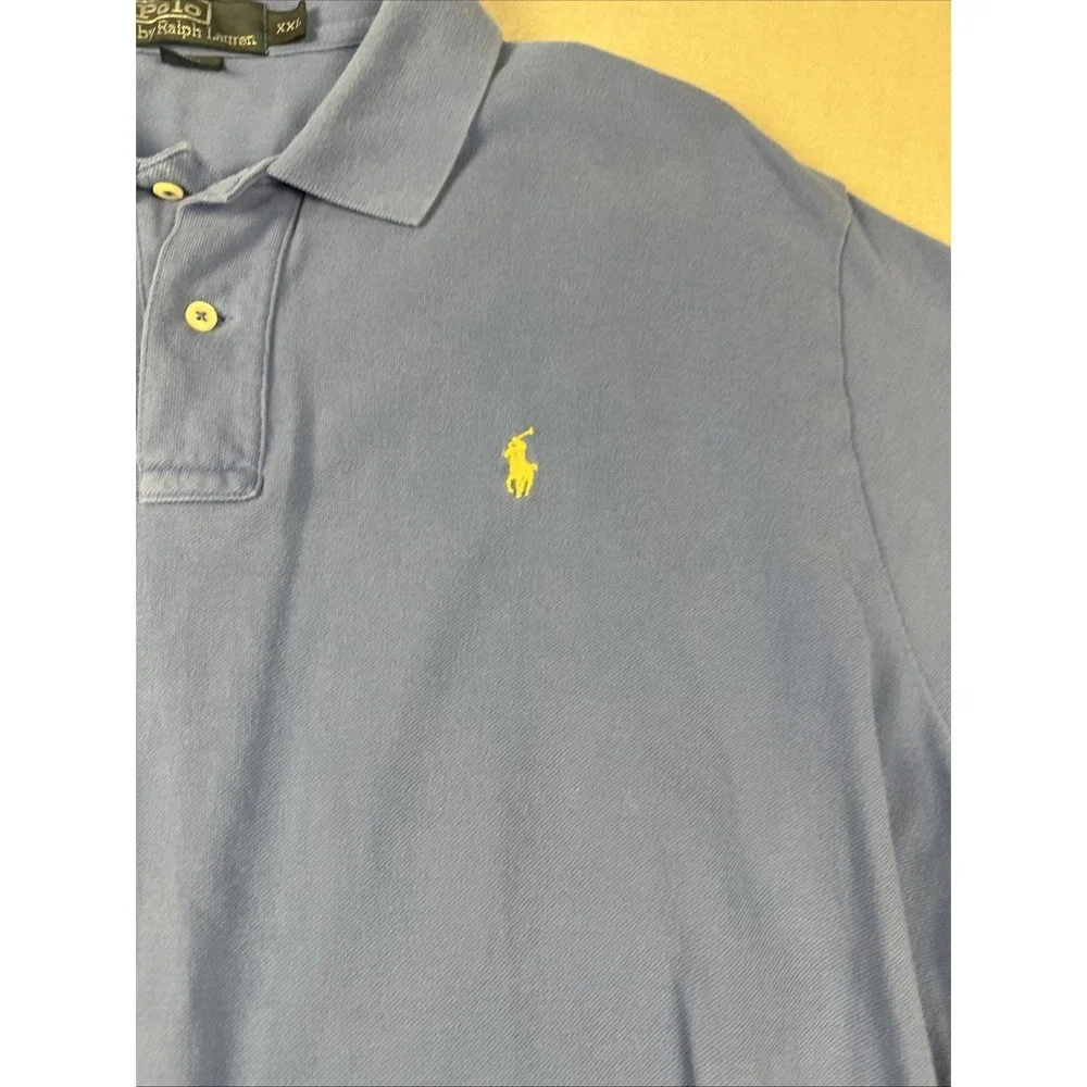 VTG Polo Ralph Lauren Polo Shirt Men XXL 2XL Light Blue Yellow Pony Short Sleeve